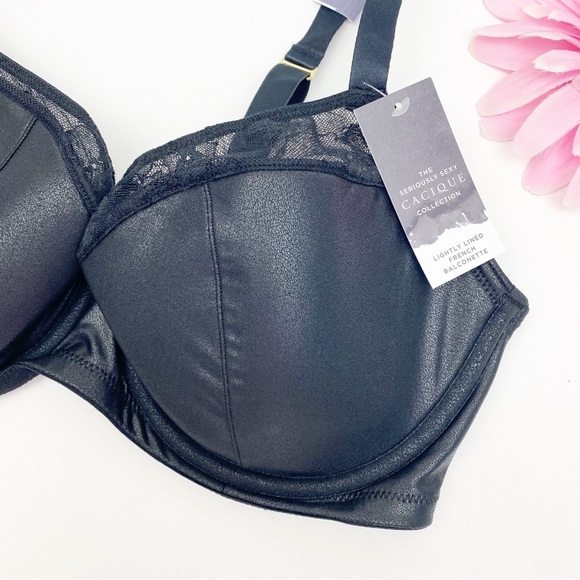 Cacique Lightly Lined French Balconette Bra Lace Pewter Black Shine 40DD - Picture 3 of 8